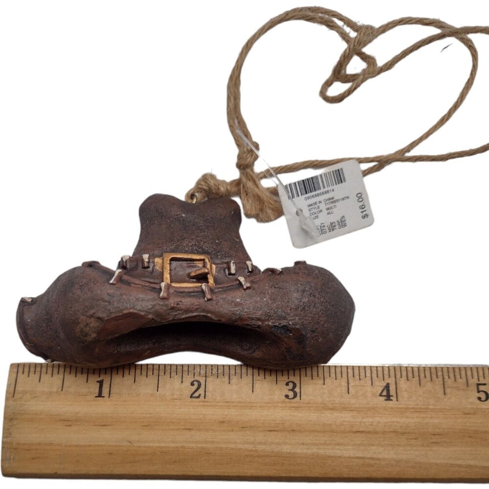 Vintage Brown Cowboy Hat Christmas Ornament Buckle Old Hillbilly Western 3" - Picture 5 of 8